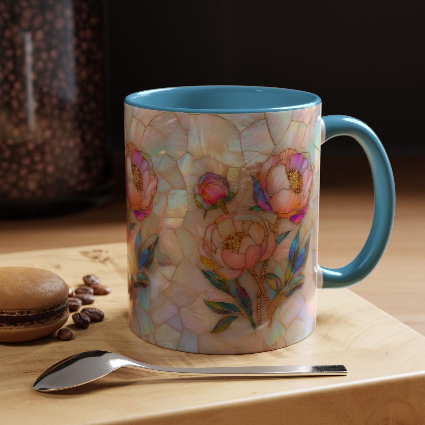 Peony Stained Glass Accent Coffee Mug – Floral Art 11/15oz - 14519