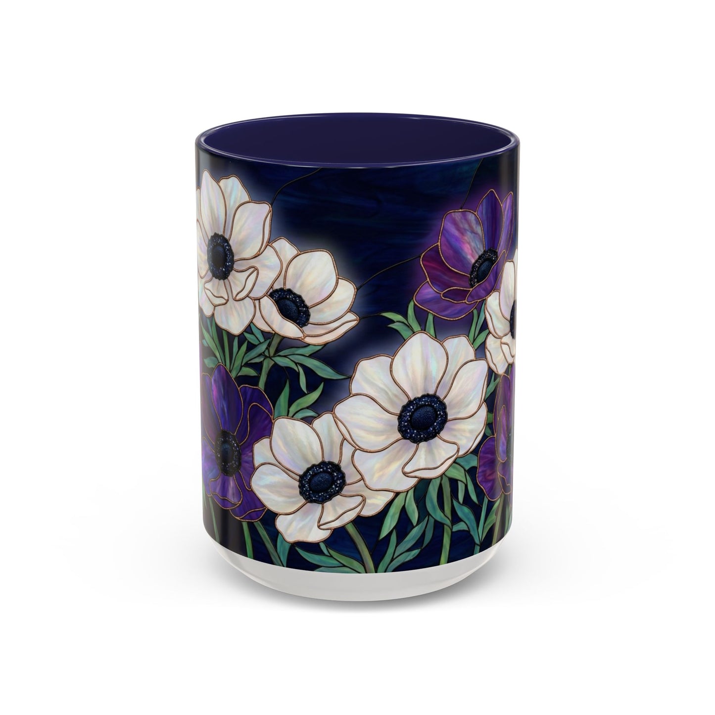 Floral Anemone Accent Coffee Mug — Stained Glass Design 11/15oz - 14552