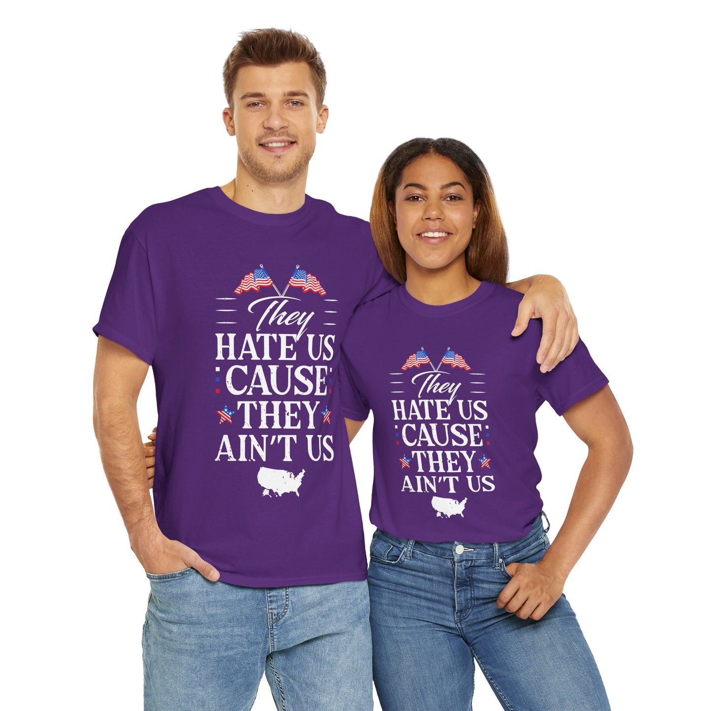 Patriotic Unisex Heavy Cotton Tee - 'They Hate Us Cause They Ain't Us' - Gift for Freedom Lovers, Casual Wear, Independence Day - 13651