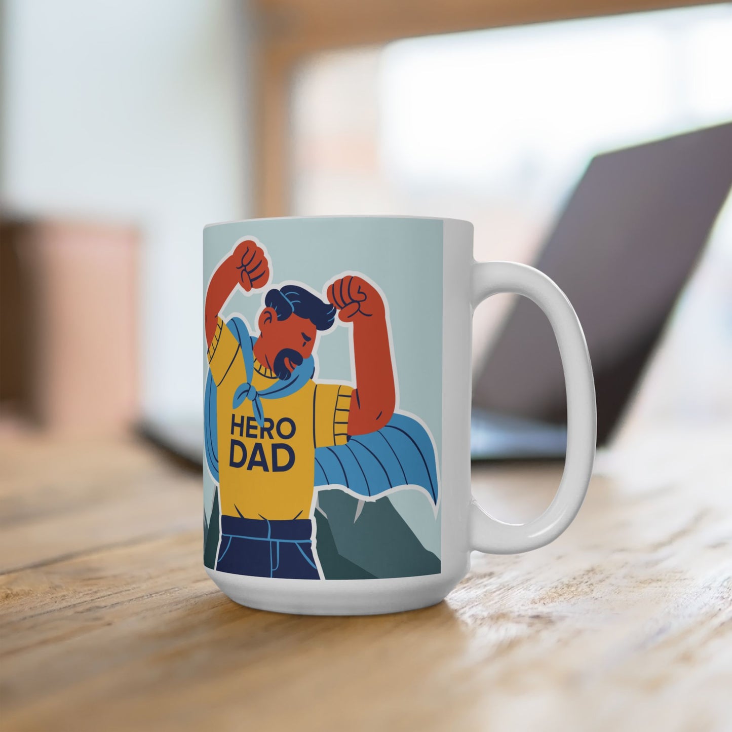 Hero Dad, Happy Father's Day Ceramic Mug - Fun Gift for Dads, Unique Coffee Tea Cup, Father's Day Present, Customizable Design, 11oz & 15oz - 14017