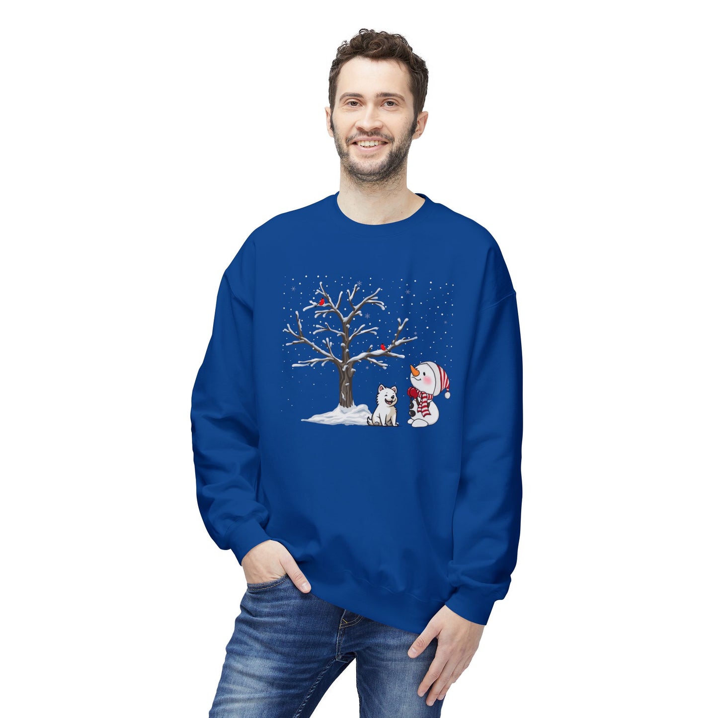 Winter Tree, Snowman & Puppy - Unisex Midweight Softstyle Fleece Crewneck Sweatshirt - 10393