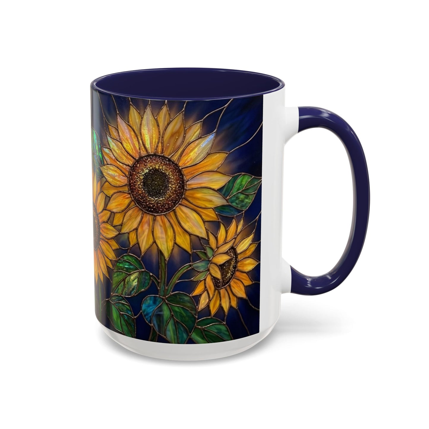 Sunflower Accent Coffee Mug — Stained Glass Design, 11/15oz - 14540