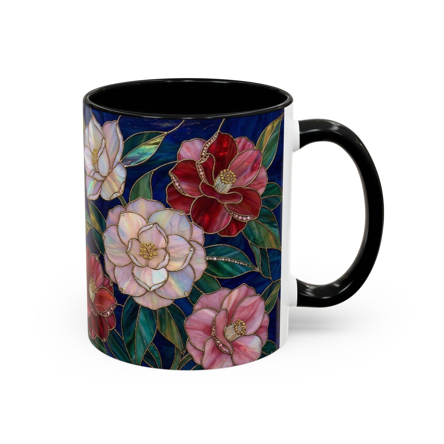 Camellia Floral Accent Coffee Mug — Stained Glass Design (11/15oz) - 14558