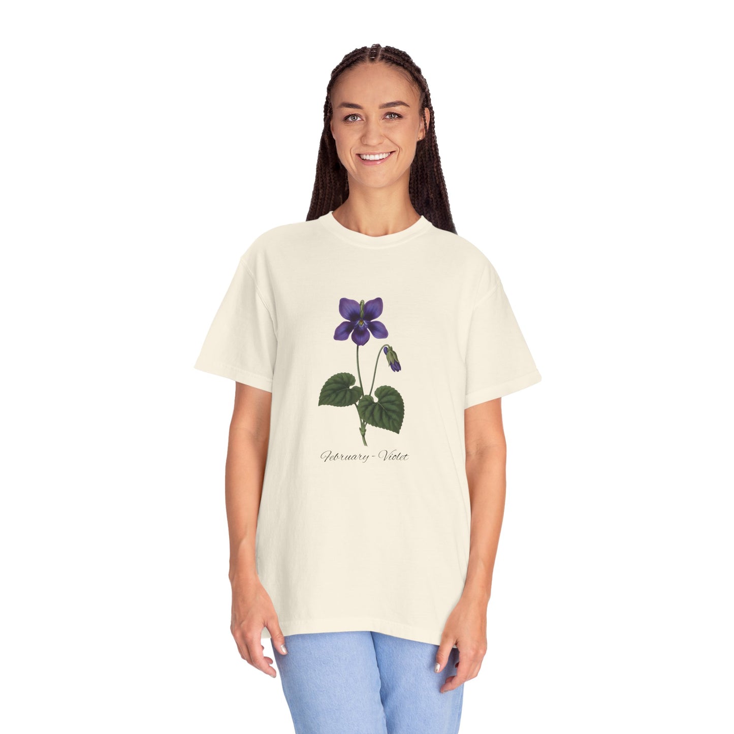 February Birth Flower Violet T-Shirt – Heavyweight Garment-Dyed Tee - 14700