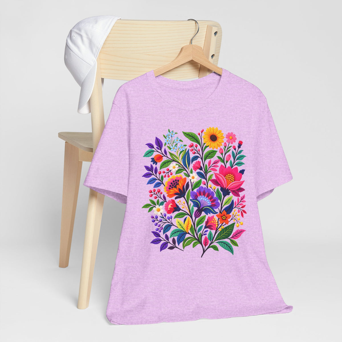 Bright Folk Art Floral T-Shirt, Colorful Flower Bouquet Tee - 14513