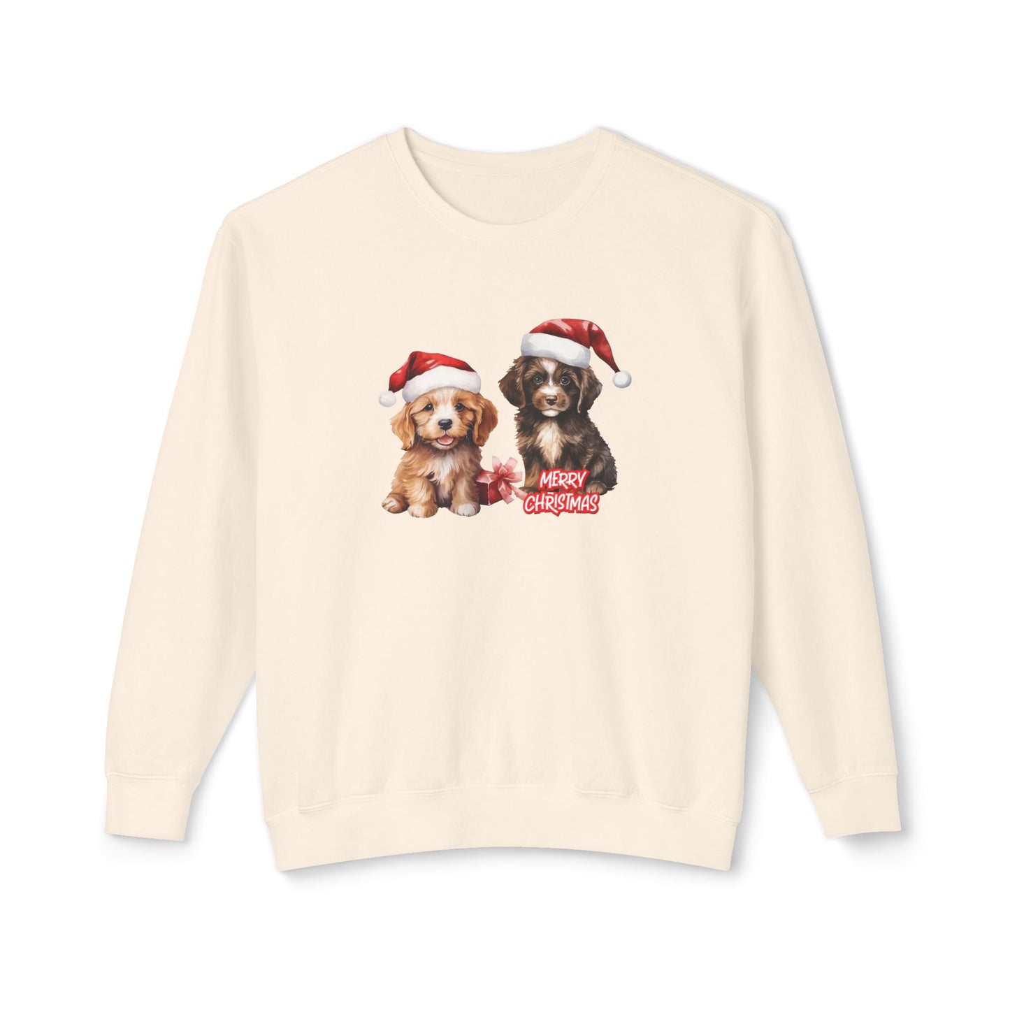 Two Puppies, Merry Christmas - Unisex Lightweight Crewneck Sweatshirt - 10269