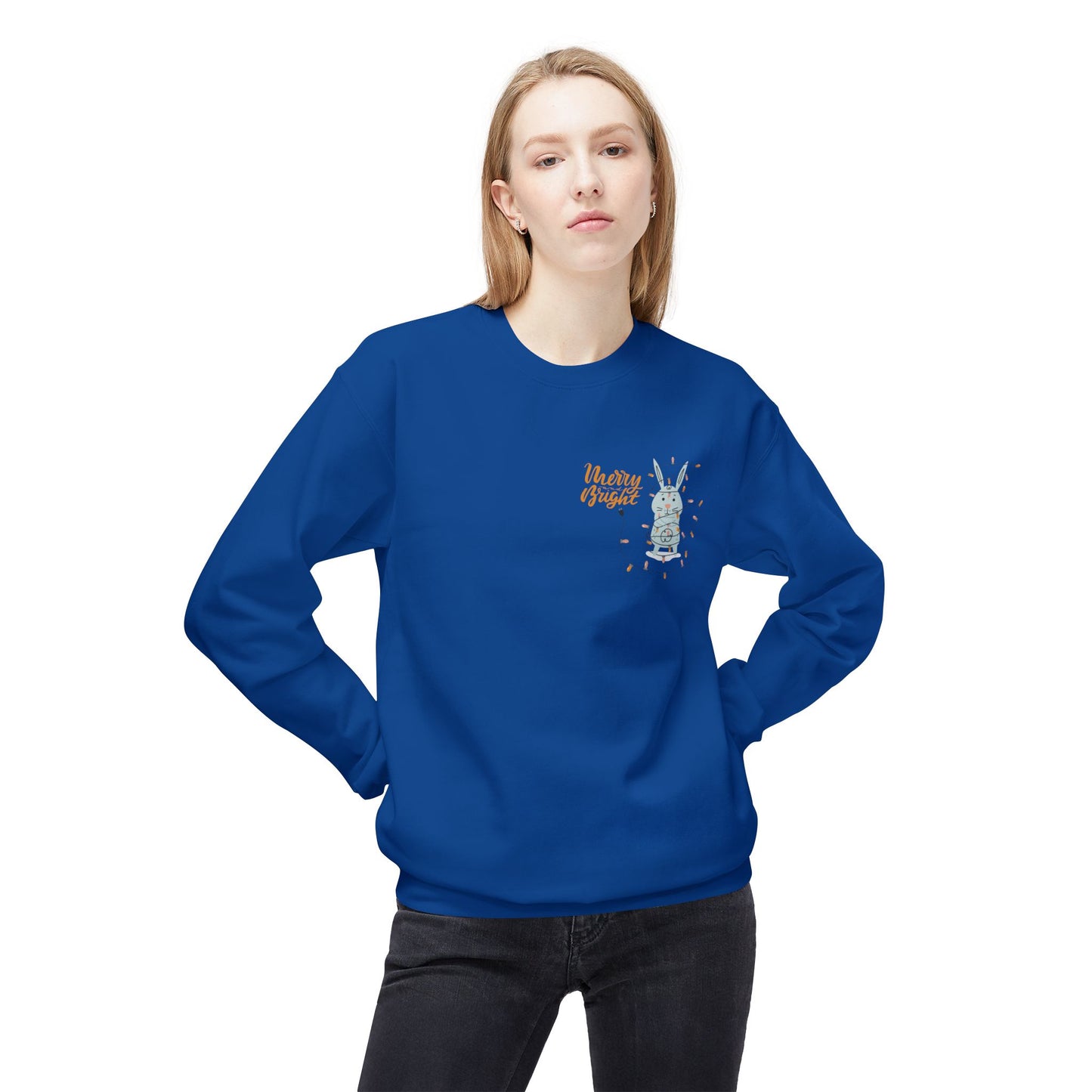 Rabbit with Christmas Light - Unisex Midweight Softstyle Fleece Crewneck Sweatshirt - 10492