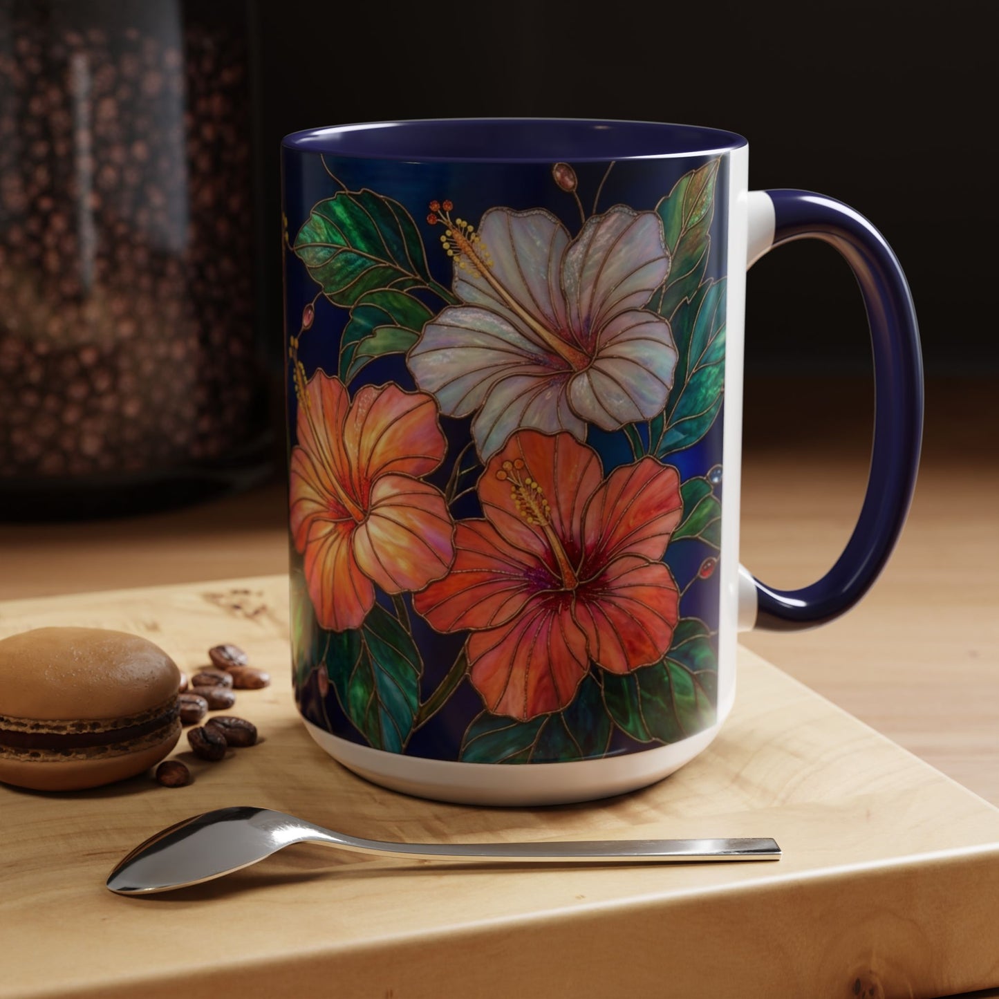 Hibiscus Bloom Accent Coffee Mug — Stained Glass Design  11/15oz - 14569