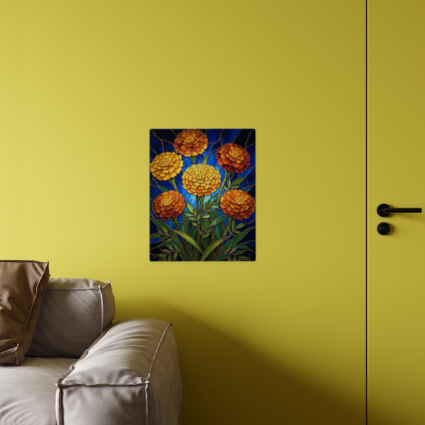 Marigold Bloom Acrylic Wall Art Panel — Botanical Floral Home Decor - 14608