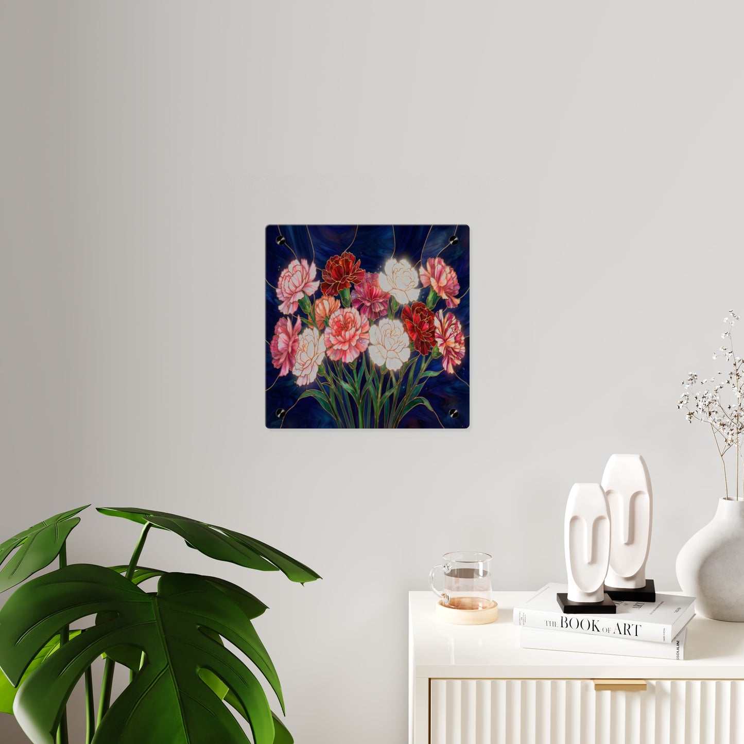 Carnation Bouquet Acrylic Wall Art Panel — Floral Home Décor - 14599