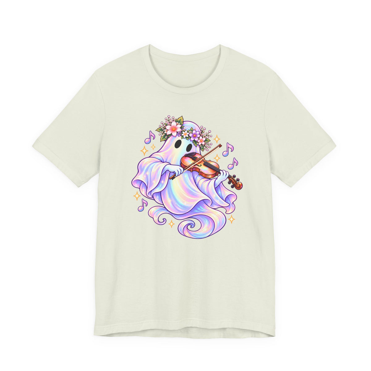 Ghost Violin T-Shirt, Cute Pastel Floral Music Lover Tee - 14528