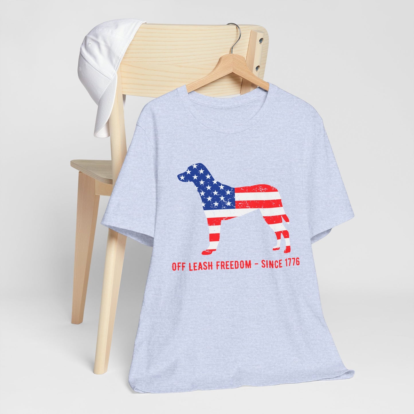 Patriotic Dog Lover Tee | Off Leash Freedom T-shirt, Dog Graphic Shirt, Fourth of July Gift, Casual Wear, Pet Lover Apparel - 13790
