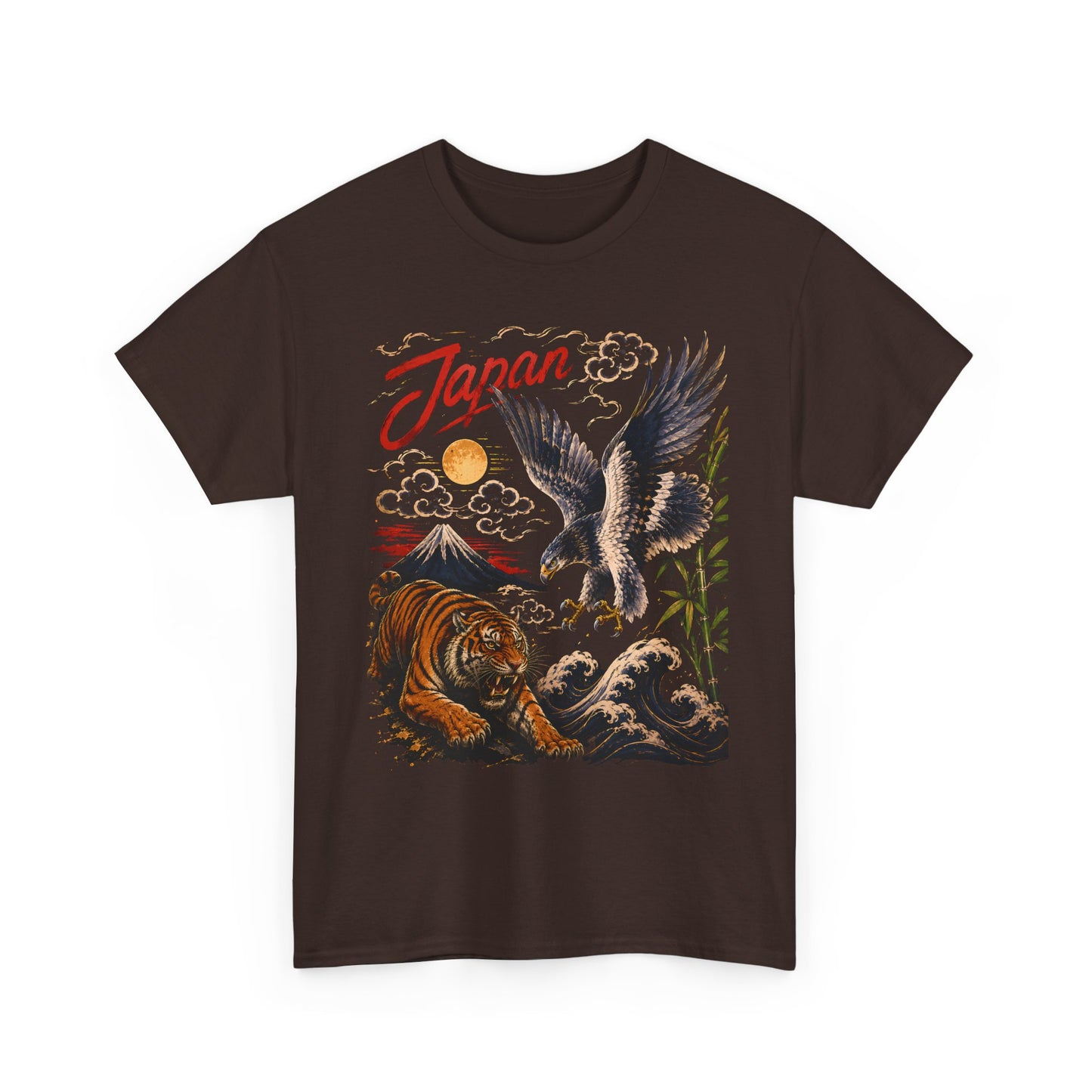 Japan Tiger & Eagle Graphic T-Shirt – Vintage Japanese Tattoo Style Tee - 14910