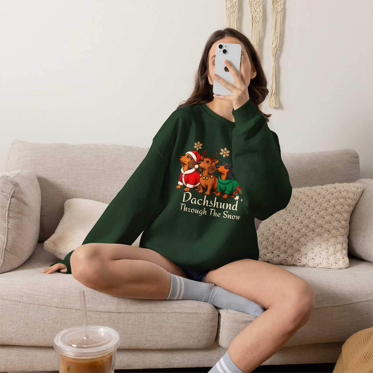 Dachshund Through the Snow Sweatshirt, Cute Christmas Dog Crewneck - 14566