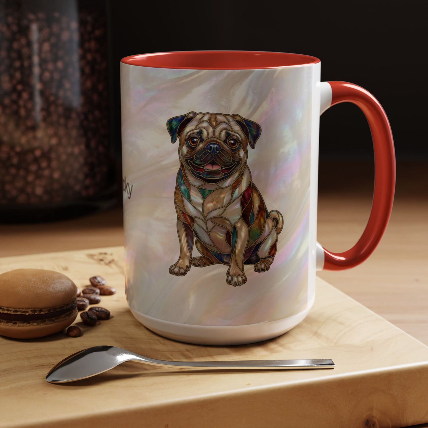 Personalized Pug Accent Coffee Mug –  Stained Glass Design (11/15oz) - 14547