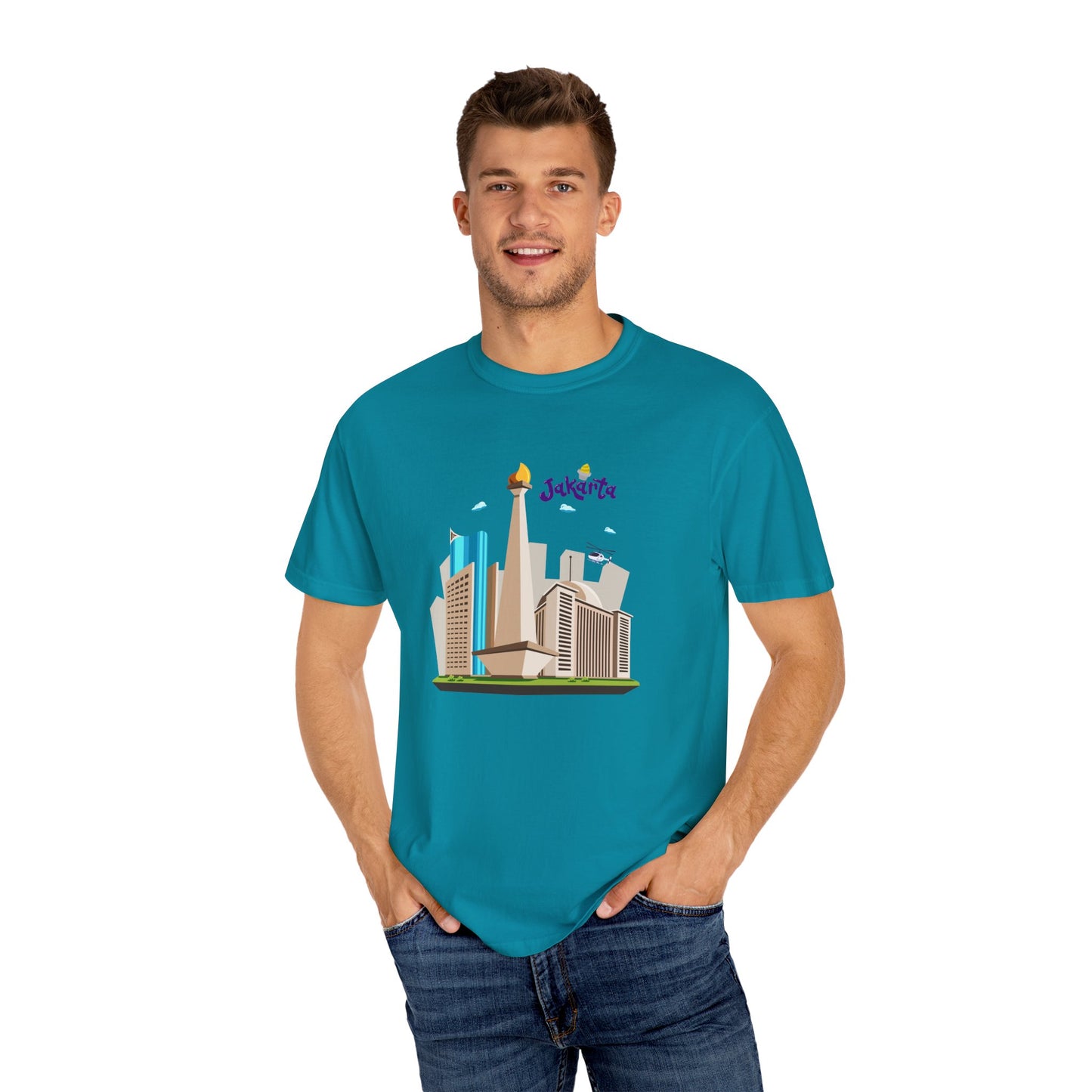 Jakarta Cityscape Unisex Garment-Dyed T-Shirt - Casual Travel Tee - 12129