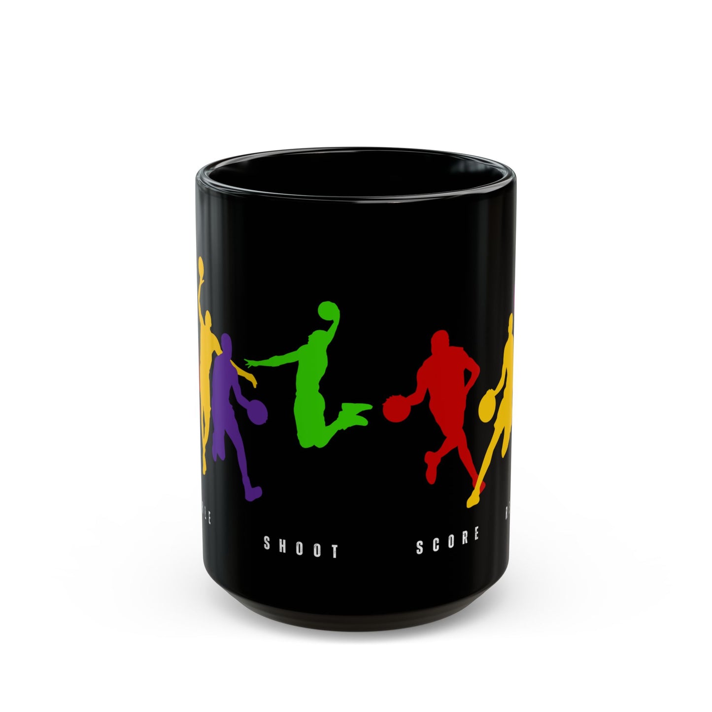 Dribble, Shoot, Score & Repeat, Basketball -  Black Mug (11oz, 15oz) - 10300