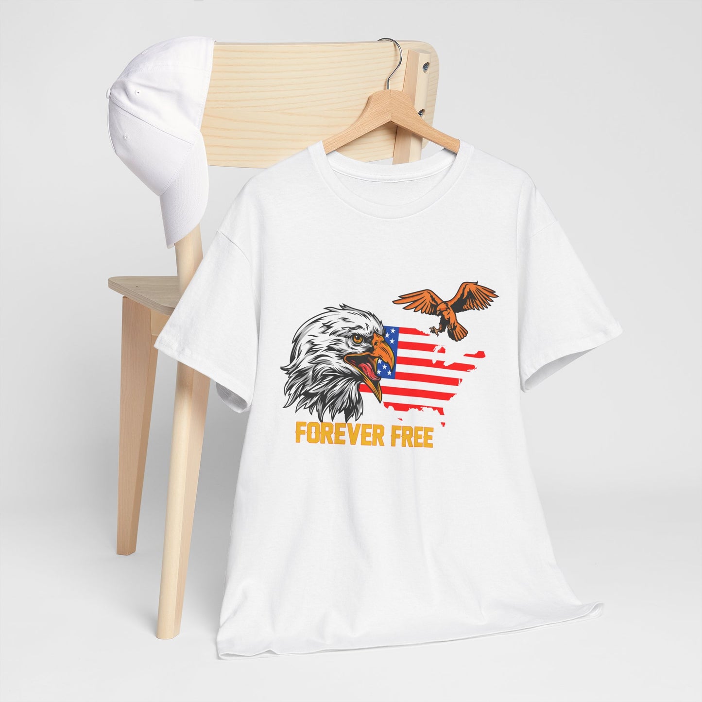 Unisex Heavy Cotton Tee with "Forever Free" Design - Perfect for Patriotic Events, July 4th Celebrations, Gifts, Summer Wear, Casual Outfits - 13692