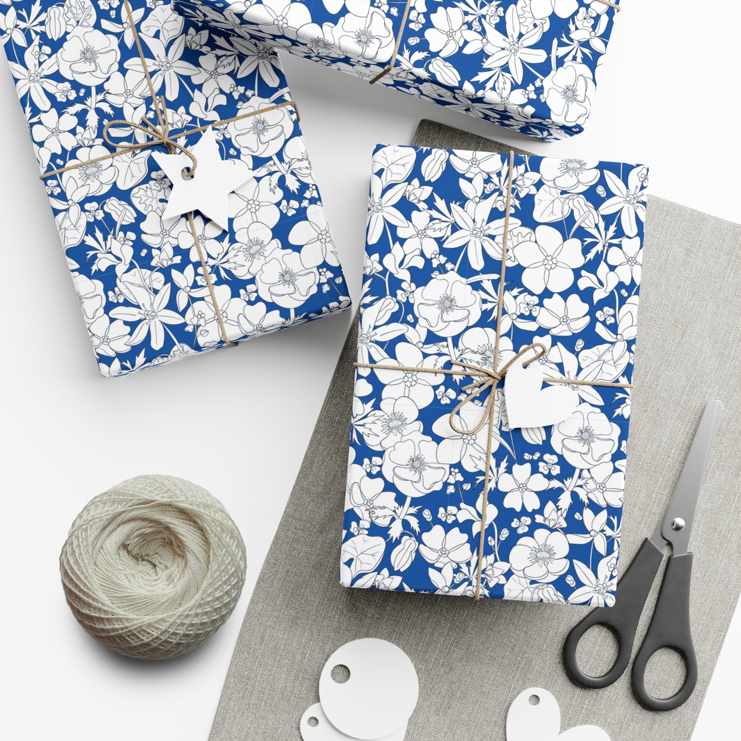 Vintage Blue, White Flowers - Gift Wrap Papers - 10255
