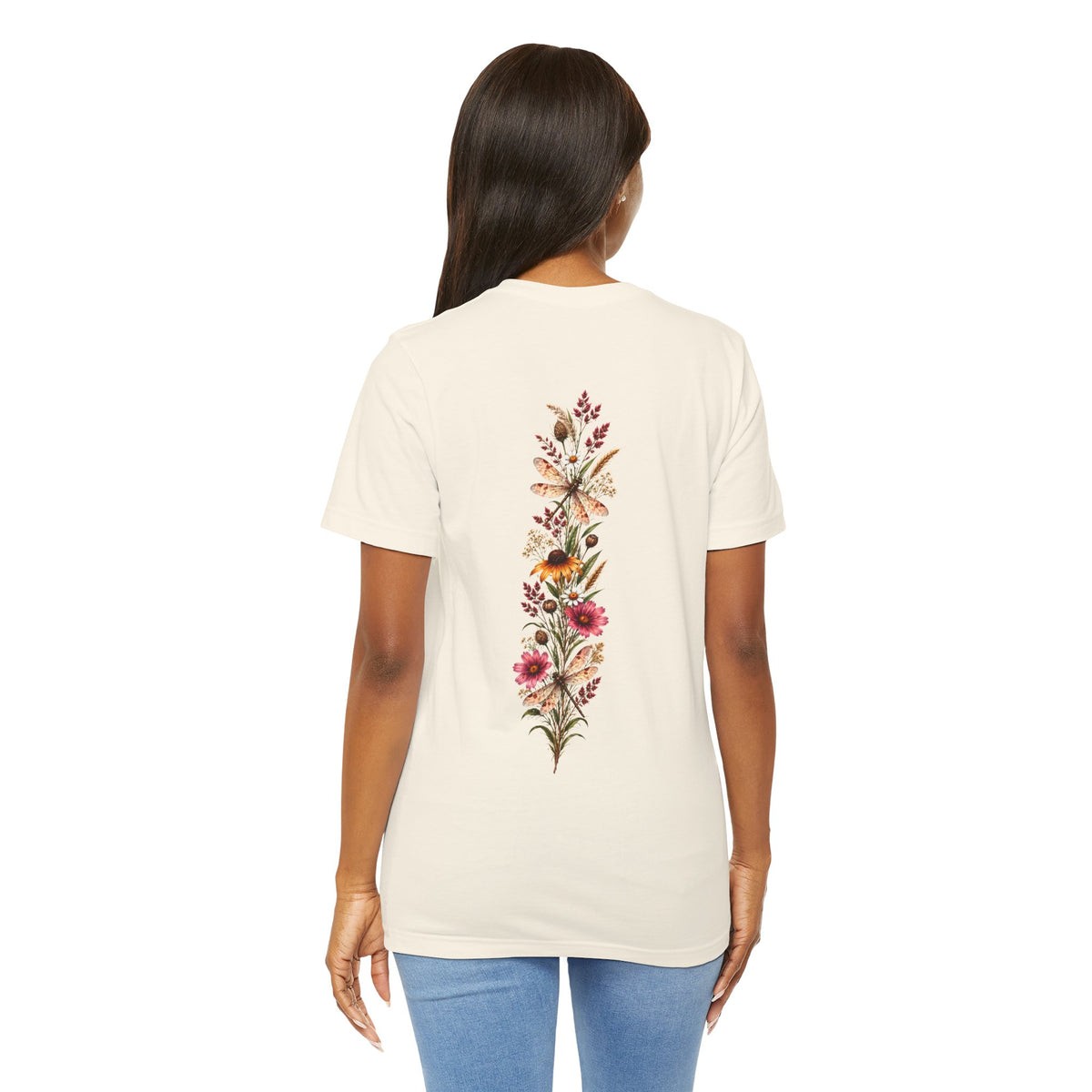 Vintage Wildflower & Dragonfly T-Shirt, Botanical Front & Back Tee - 14549