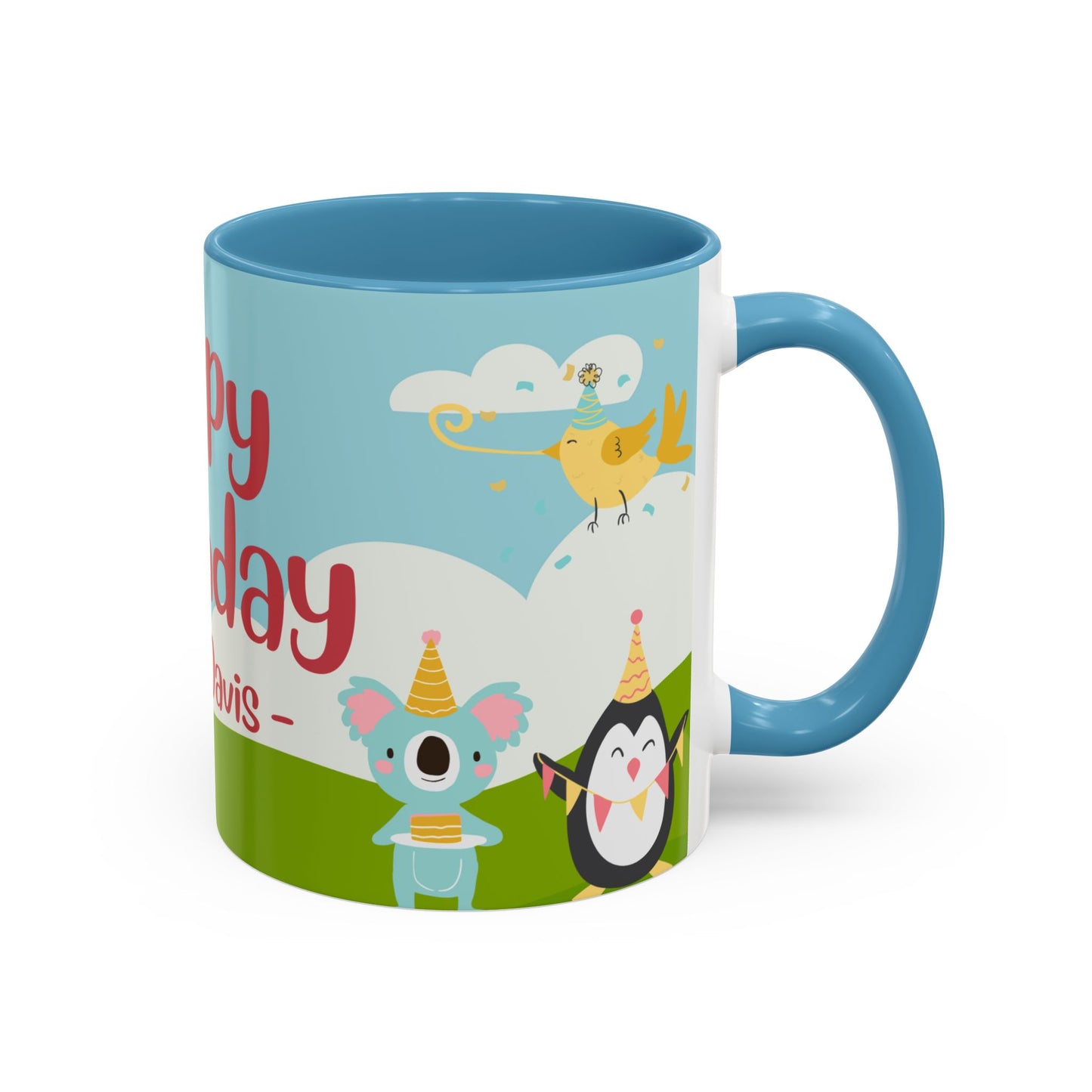 Cute Animals, Happy Birthday, Name Customizable - Accent Coffee Mug (11, 15oz) - 11140