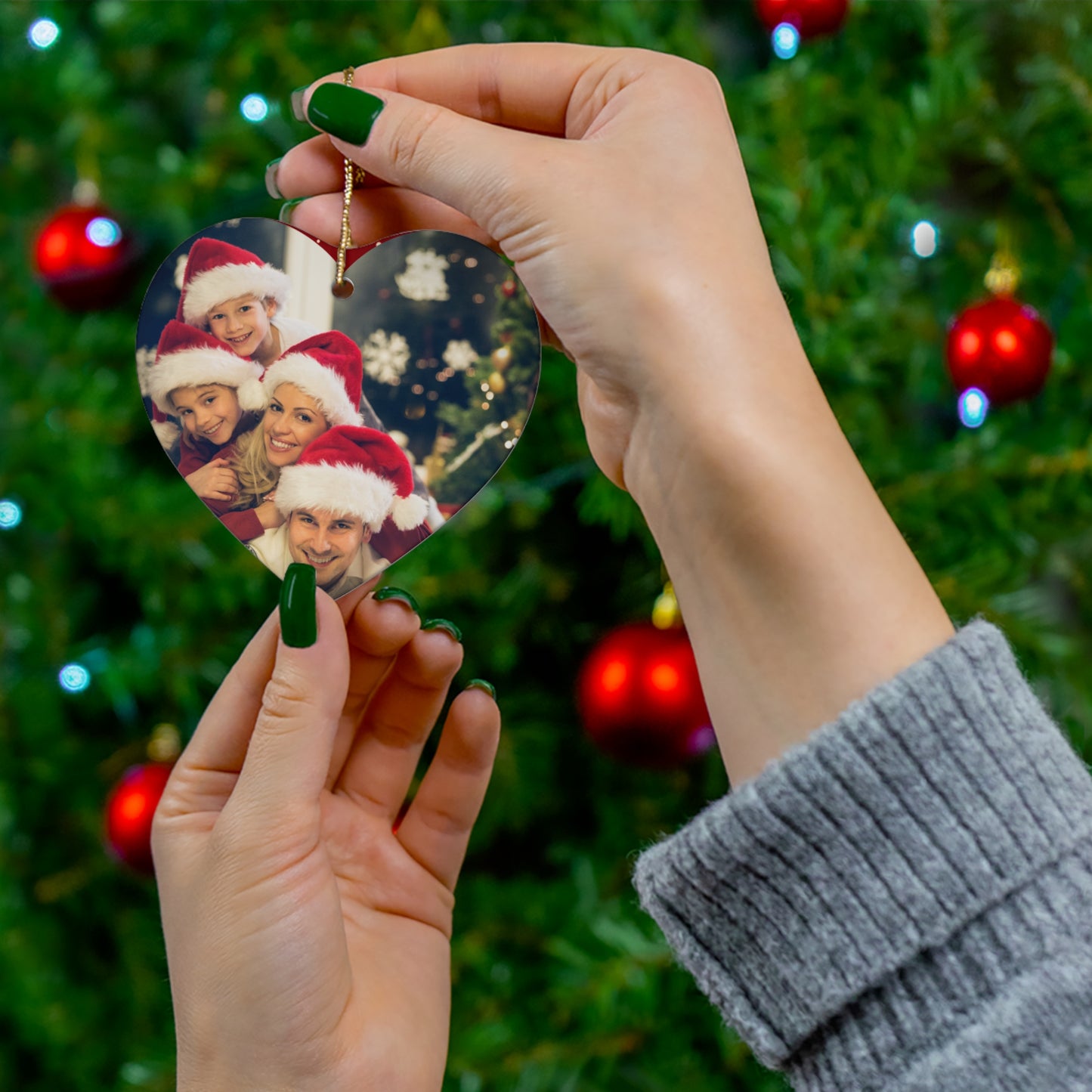 Christmas, Family Photo - Ceramic Ornament, 4 Shapes