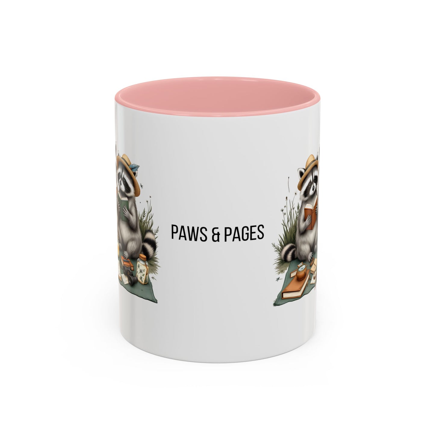 Paws & Pages Raccoon Reading Mug – Cute Book Lover Coffee Cup Gift (11oz / 15oz) - 14814
