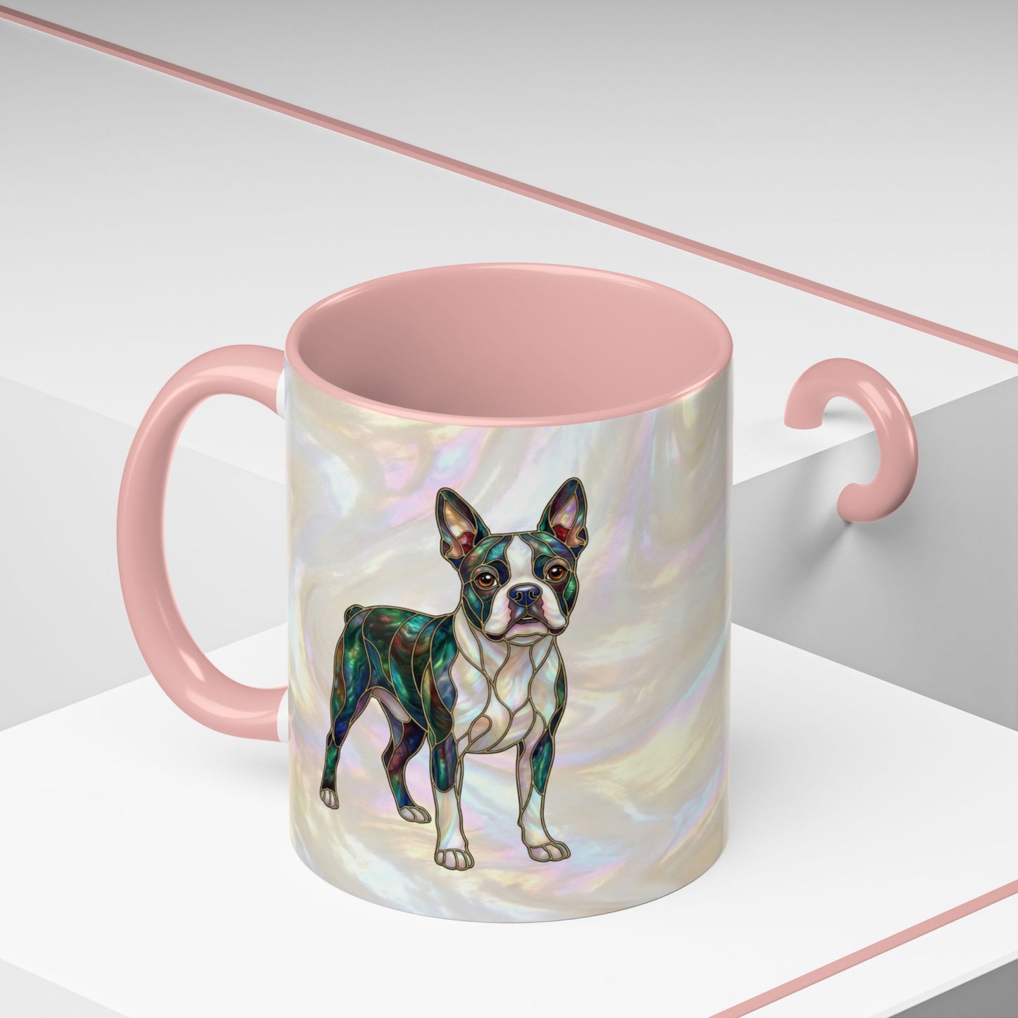 Boston Terrier Accent Coffee Mug — Stained Glass Design (11/15 oz) - 14620