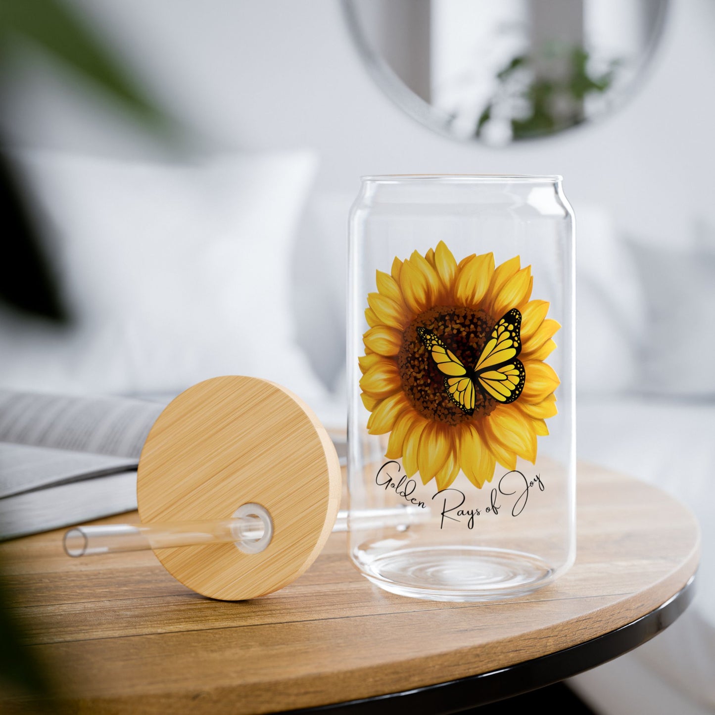 Sunflowers: Golden Rays of Joy, Customizable - Sipper Glass, 16oz