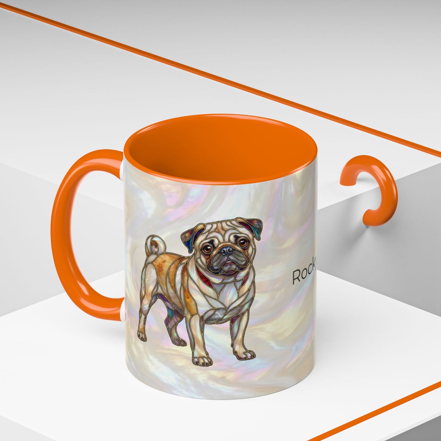 Personalized Pug Accent Coffee Mug –  Stained Glass Design (11/15oz) - 14547