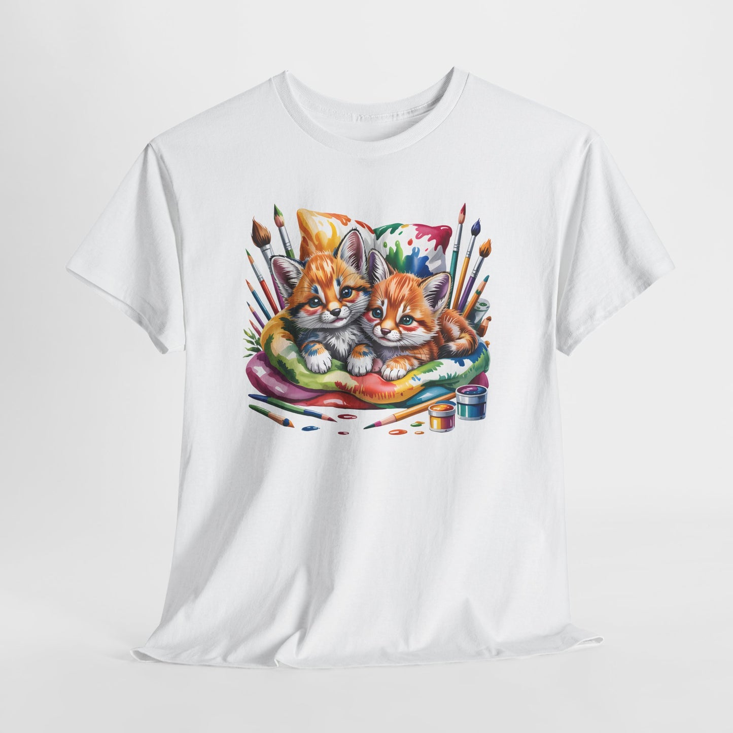 Artist Kittens T-Shirt — Cute Painting Cats Graphic Tee, Cat Lover Gift - 14866