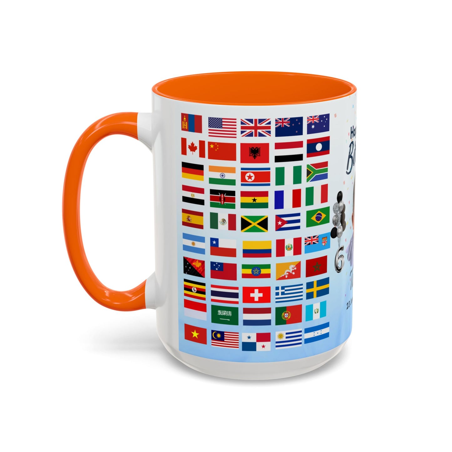 Kids, Happy Birthday, World Flag Fan, Details Customizable - Accent Coffee Mug (11, 15oz) - 11232