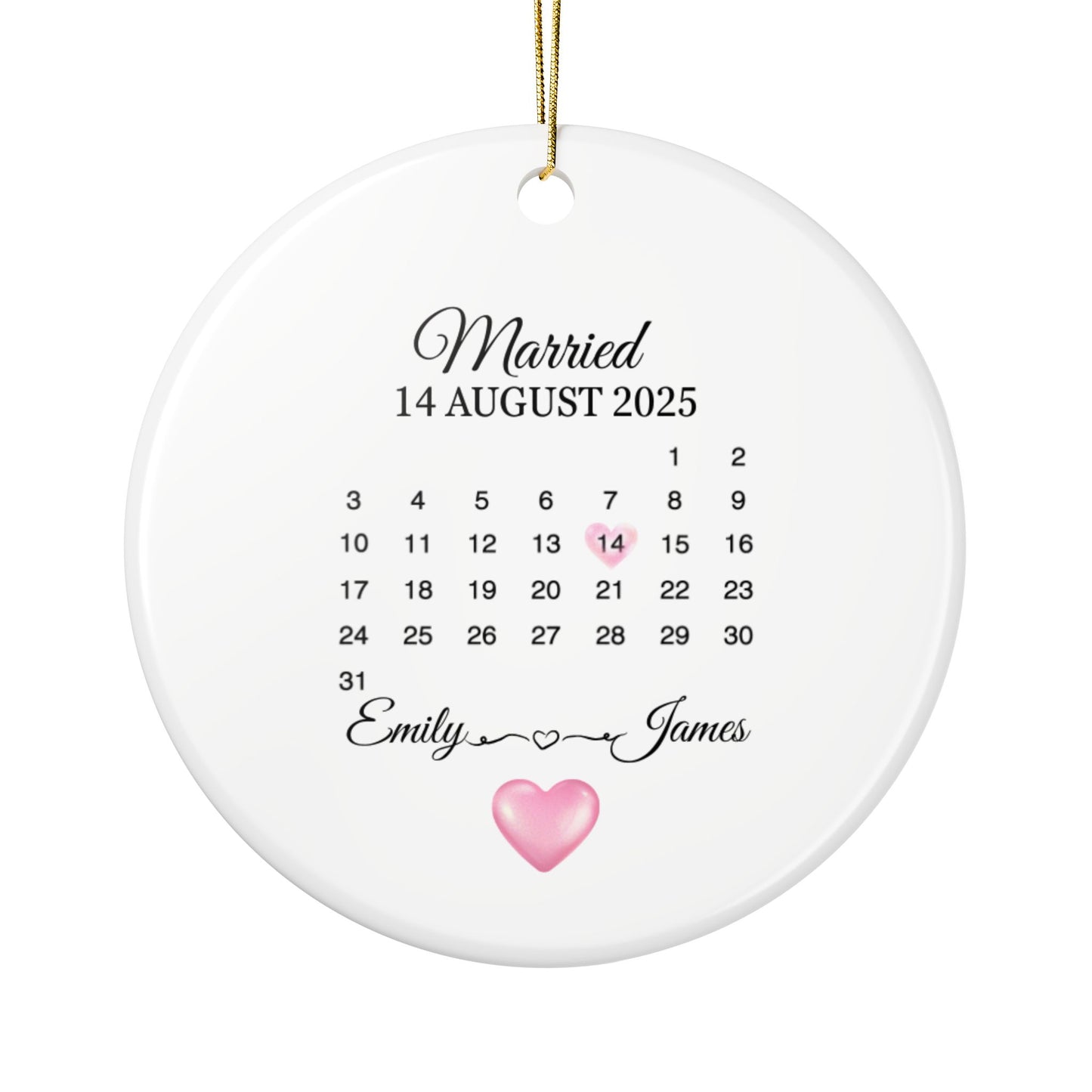 Personalized Wedding Ornaments, Custom Date, Married Keepsake, Holiday Decor, Engagement Gift, Anniversary Decoration - 14083