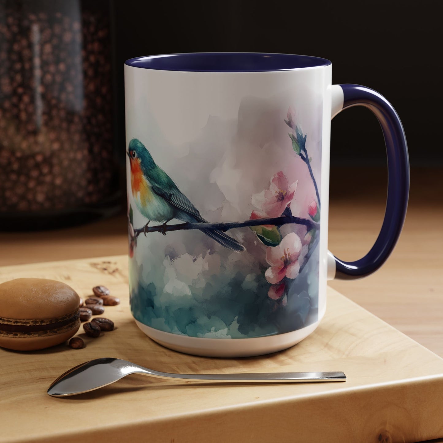 Whimsical Bird & Blossom Accent Coffee Mug - Perfect for Nature Lovers - 11886