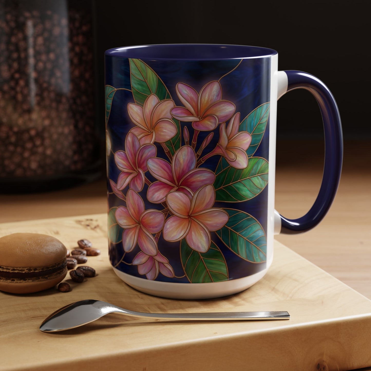Plumeria Floral Accent Mug —  Stained Glass Design (11/15oz) - 14545