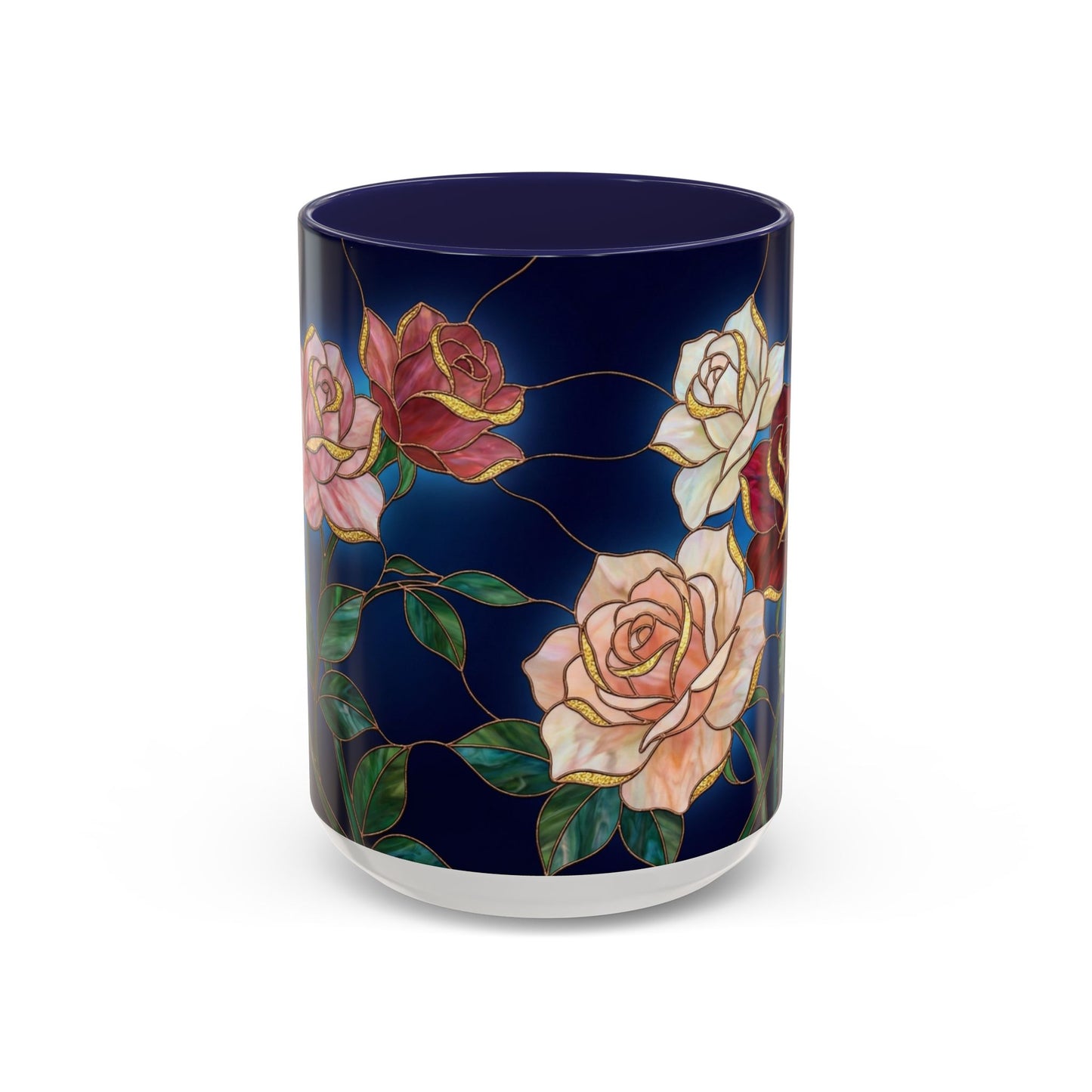 Rose Floral Accent Coffee Mug – Stained Glass Design (11/15oz) - 14551