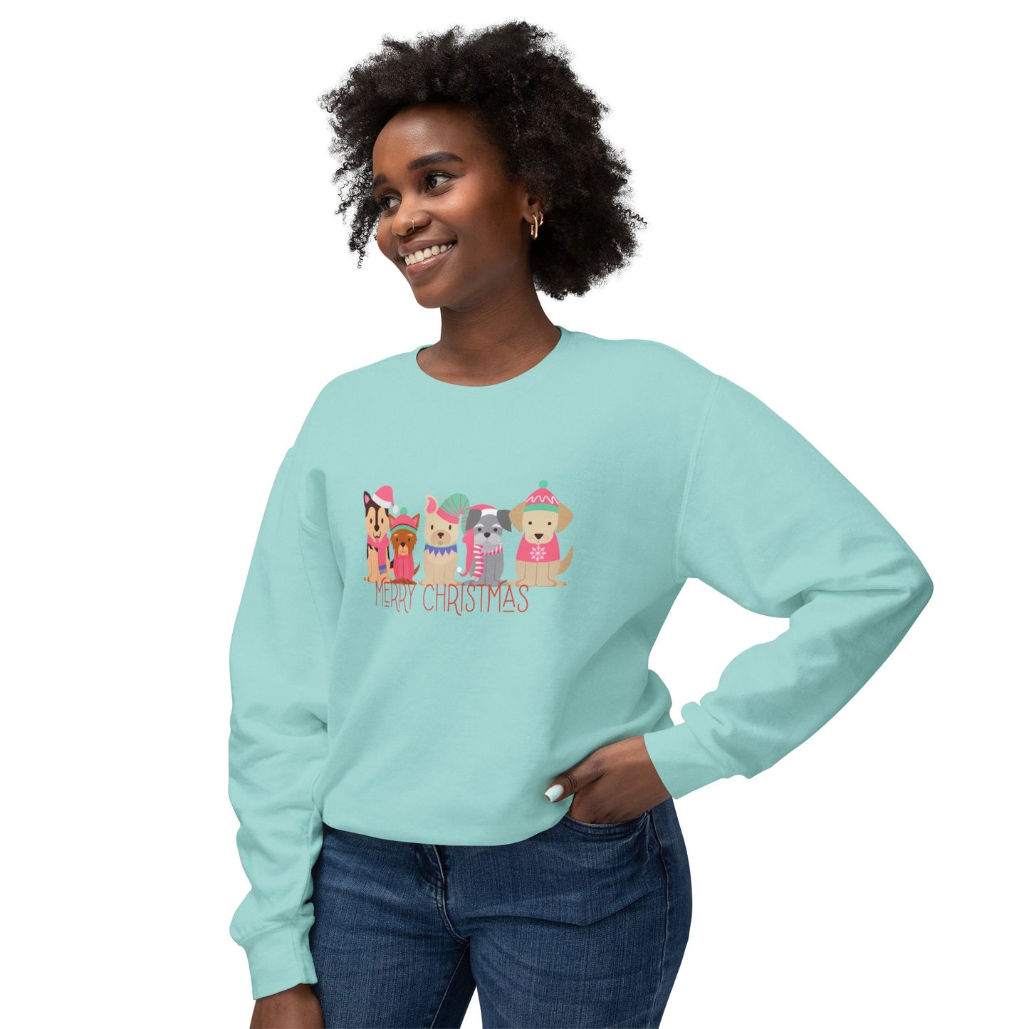 Puppies, Merry Christmas - Unisex Lightweight Crewneck Sweatshirt - 10267