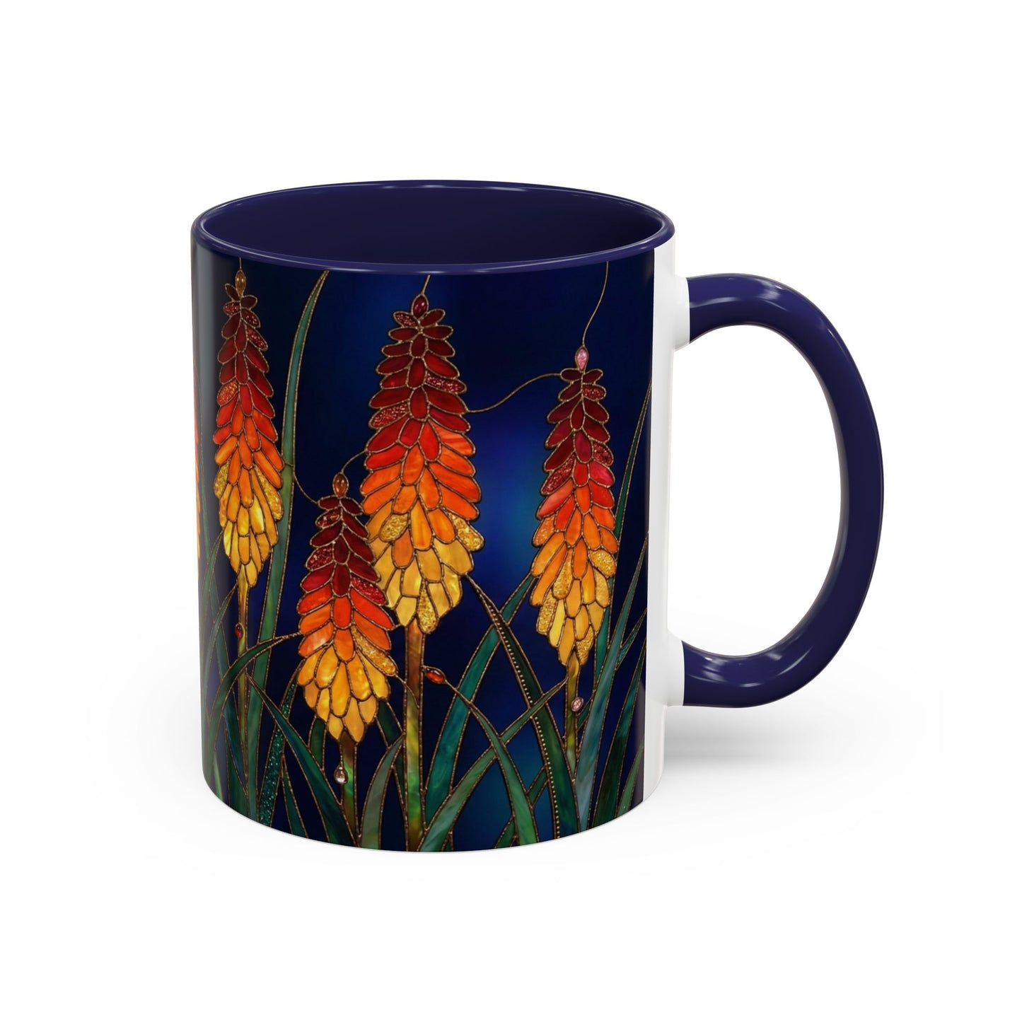 Red Hot Poker Floral Coffee Mug — Stained Glass Design (11/15oz) - 14585