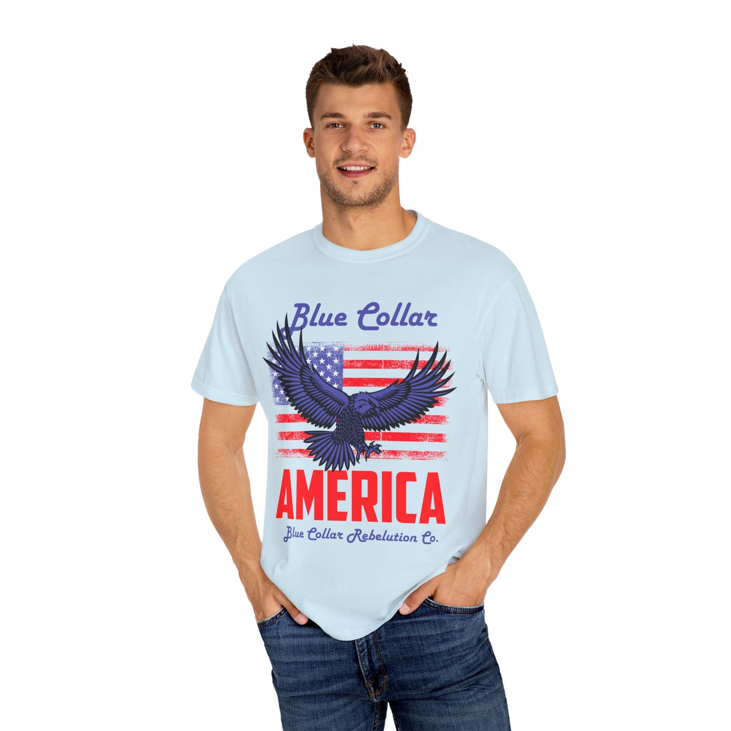 Unisex American Eagle Graphic Tee - Perfect for Patriotic Events, Casual Wear, 4th of July Gatherings, Gifts for Blue Collar Workers - 13695