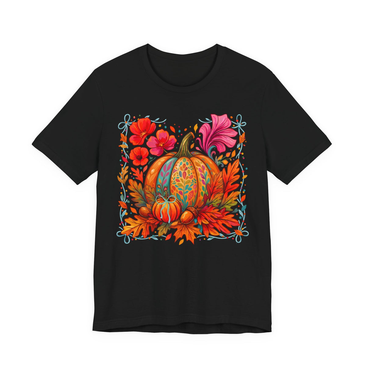 Autumn Floral Pumpkin T-Shirt, Fall Harvest Graphic Tee - 14930