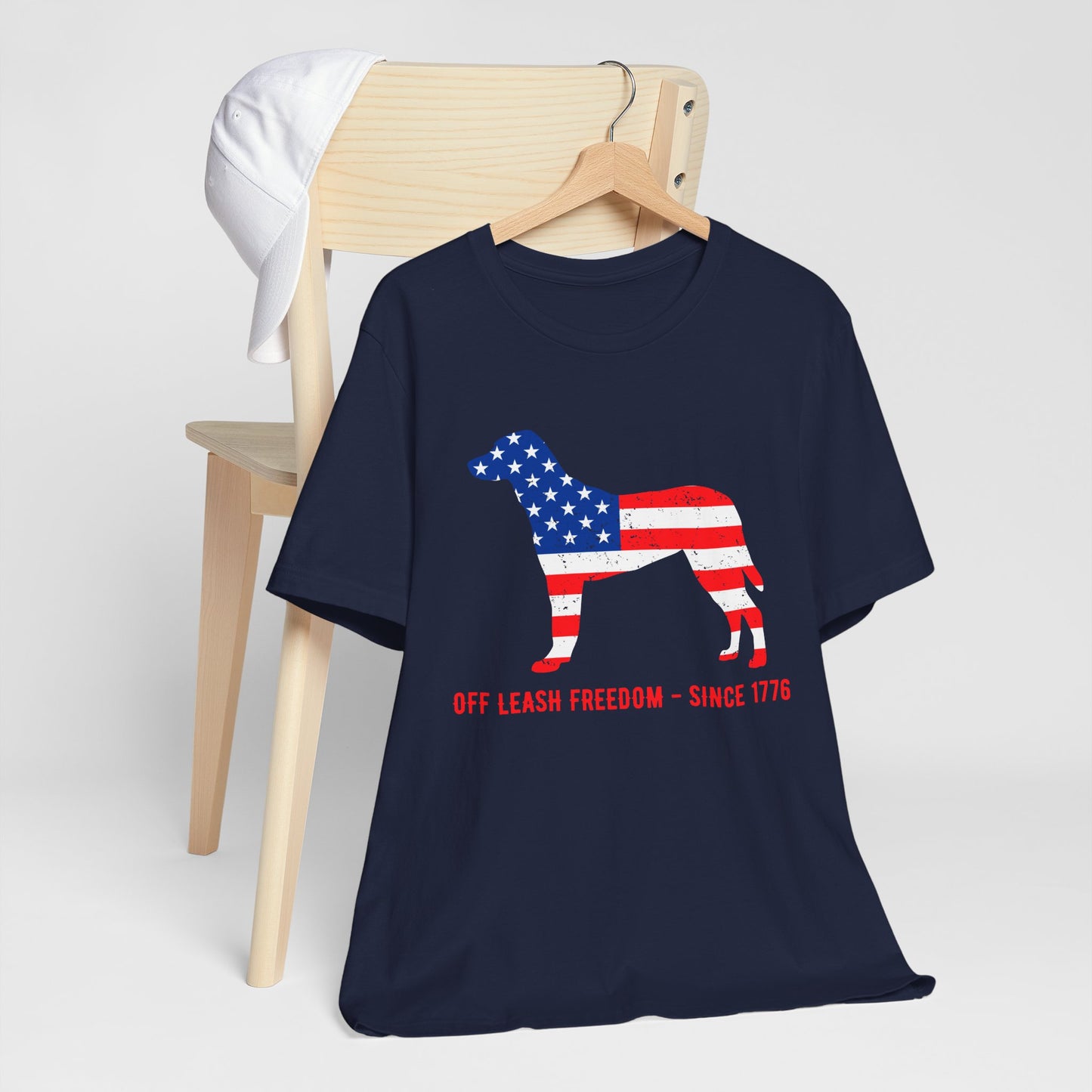 Patriotic Dog Lover Tee | Off Leash Freedom T-shirt, Dog Graphic Shirt, Fourth of July Gift, Casual Wear, Pet Lover Apparel - 13790