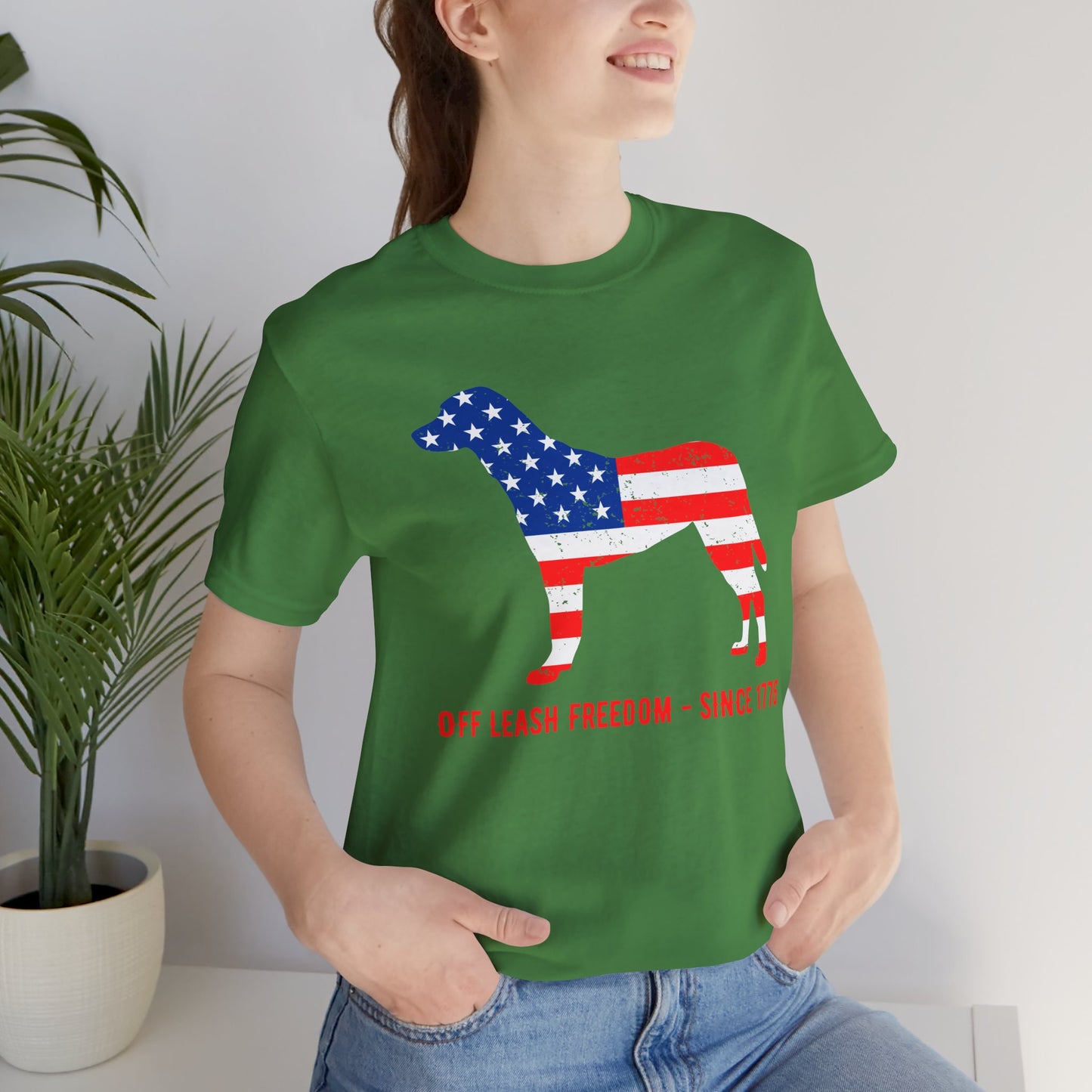 Patriotic Dog Lover Tee | Off Leash Freedom T-shirt, Dog Graphic Shirt, Fourth of July Gift, Casual Wear, Pet Lover Apparel - 13790