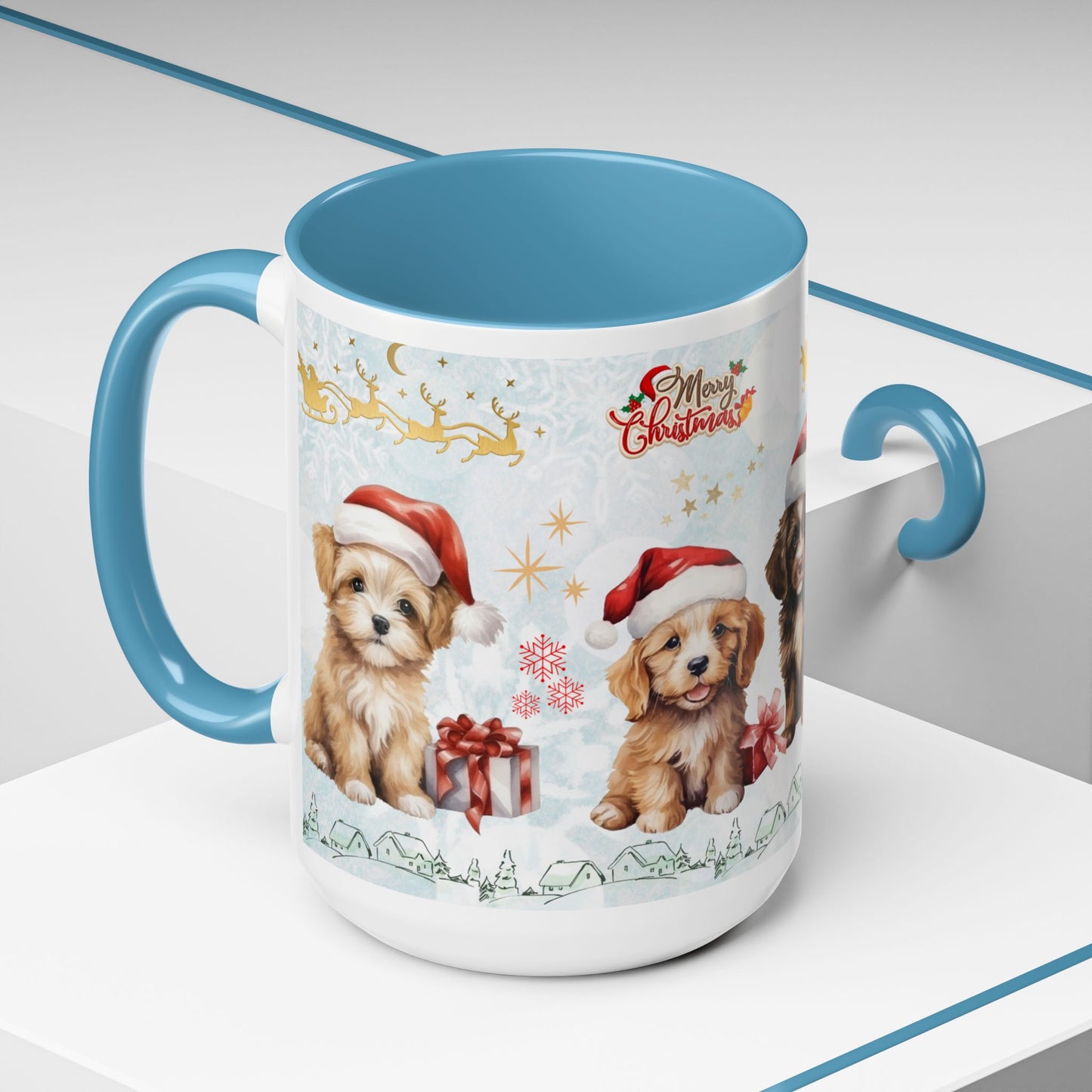 Merry Christmas, Puppies - Accent Coffee Mug (11, 15oz)