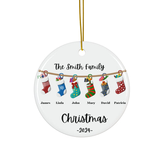 Stockings, Family of 6, Customizable - Ceramic Ornament, 2 Shapes, Circle & Snowflake - 10090