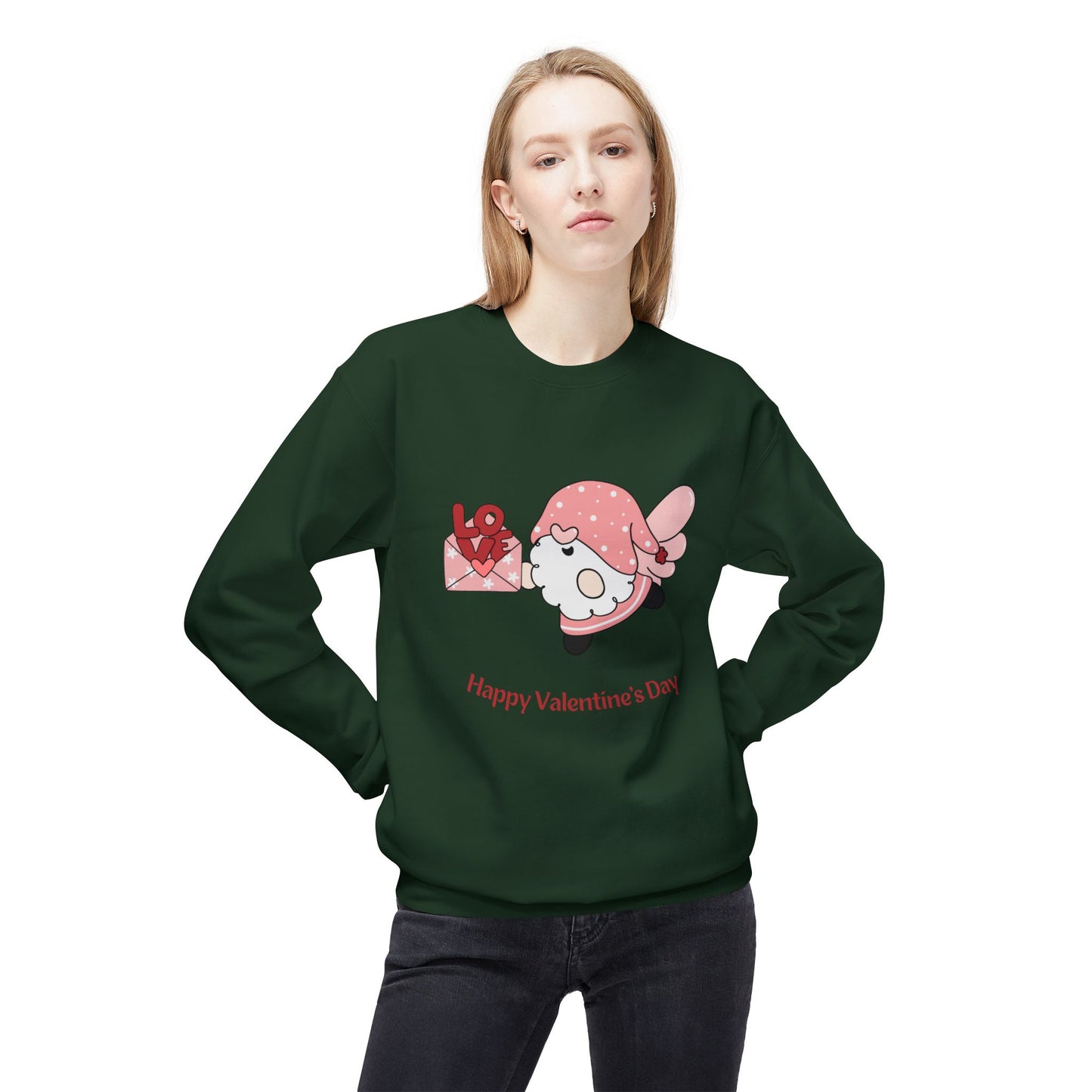 Gnome, Happy Valentine's Day - Unisex Midweight Softstyle Fleece Crewneck Sweatshirt - 11349