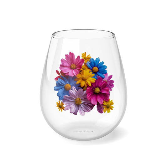 Bright Flowers - Stemless Wine Glass, 11.75oz