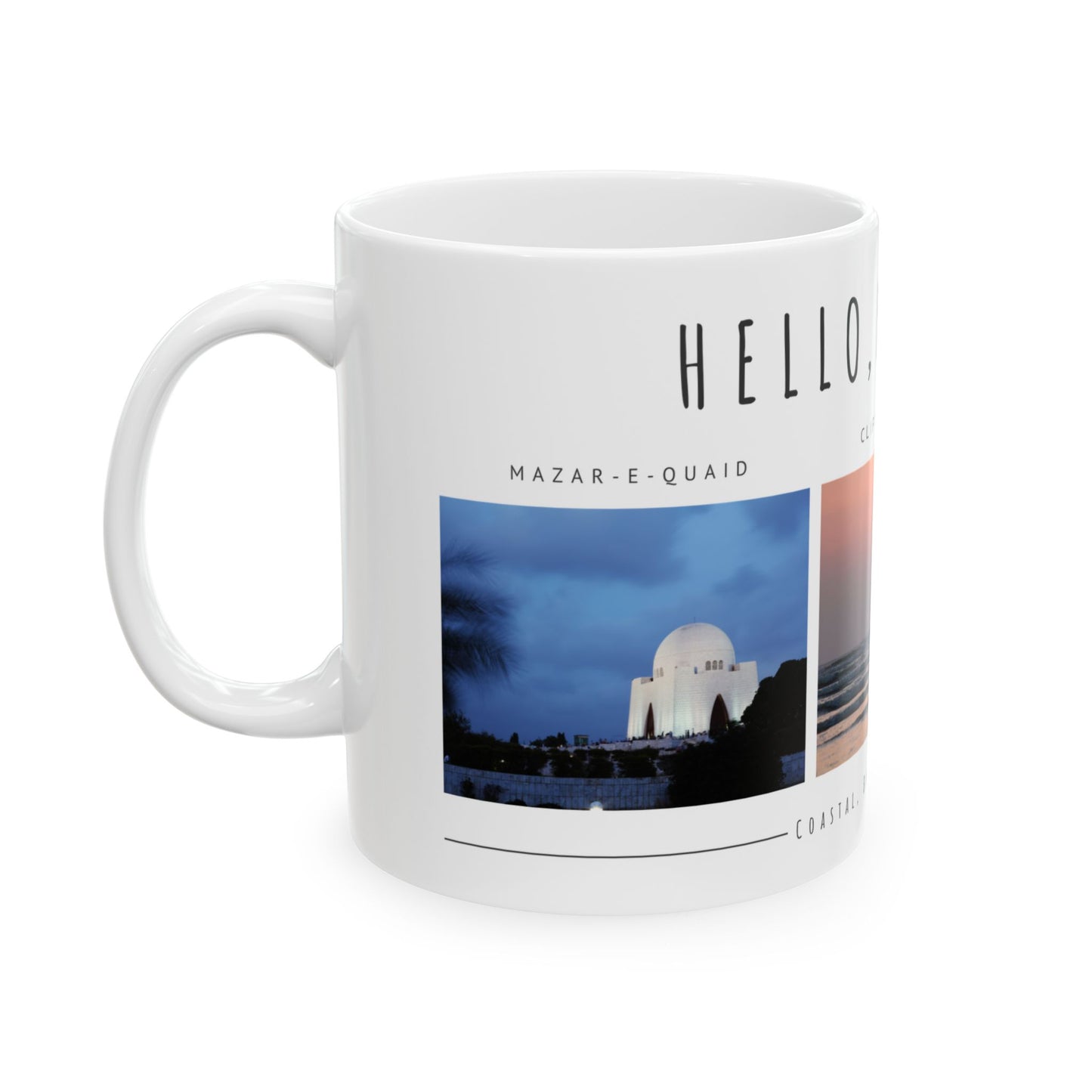 Hello Karachi Ceramic Mug - Coastal Beach Views, Perfect Gift for Travelers - 12214