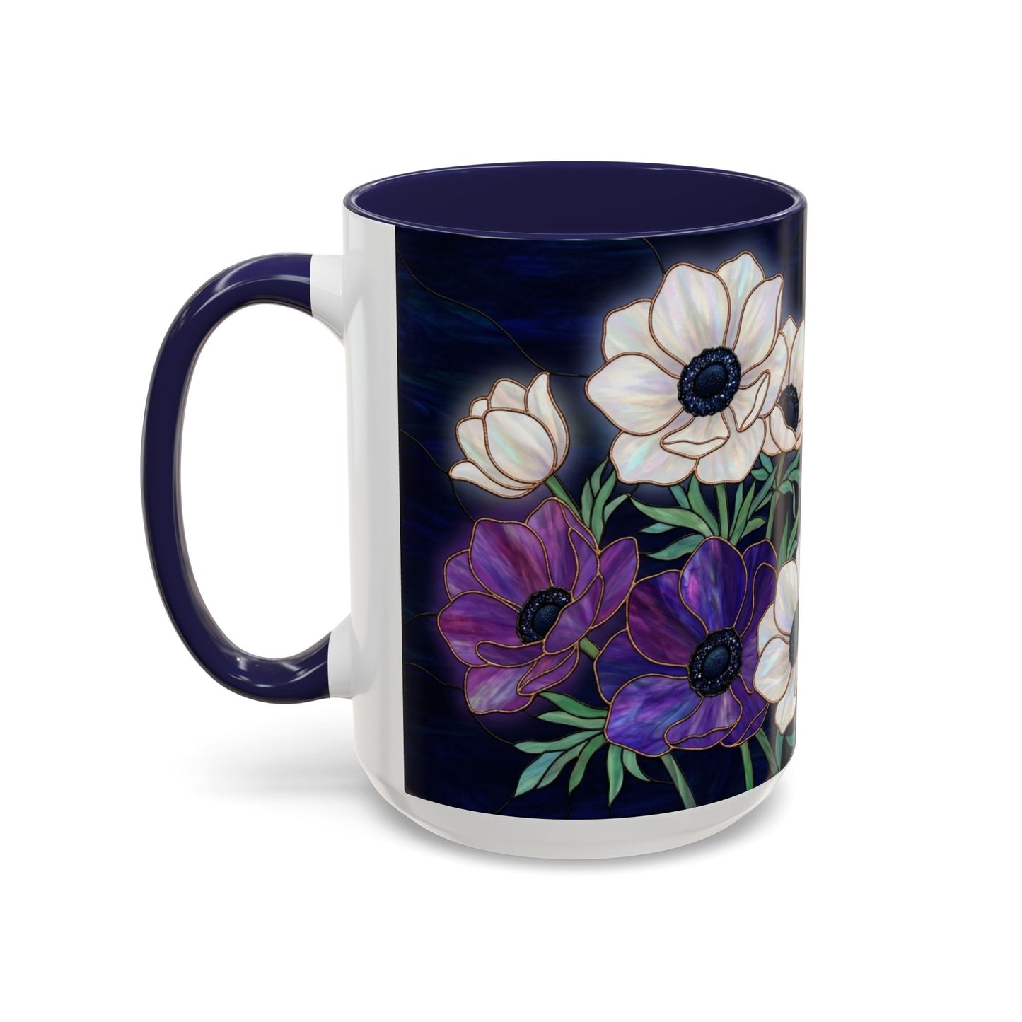 Floral Anemone Accent Coffee Mug — Stained Glass Design 11/15oz - 14552