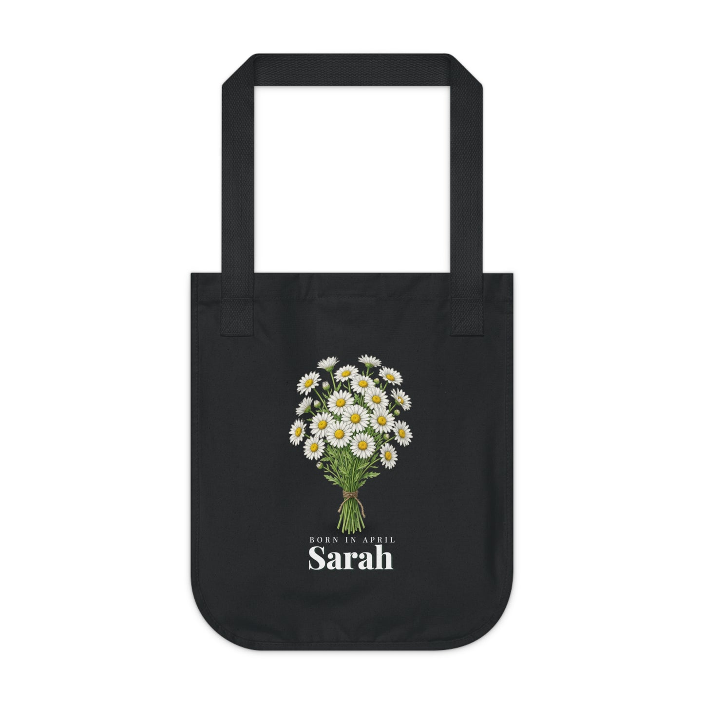 Personalized April Daisy Birth Flower Tote Bag – Custom Name Canvas Tote, Floral Birthday Gift for Her - 14839