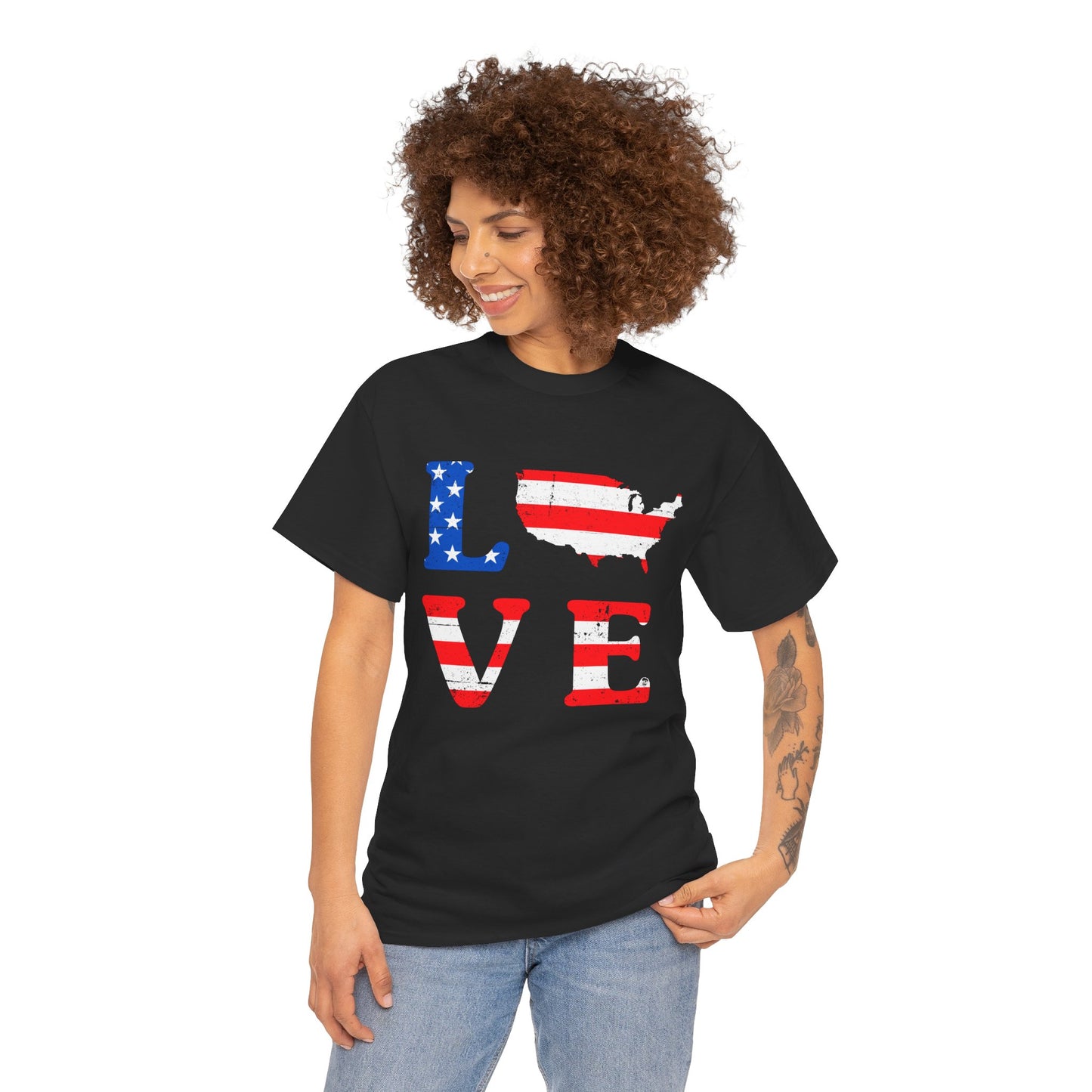 Patriotic Love Tee | Unisex Heavy Cotton T-Shirt, USA Love Shirt, 4th of July Gift, Casual Wear, Independence Day Apparel - 13696